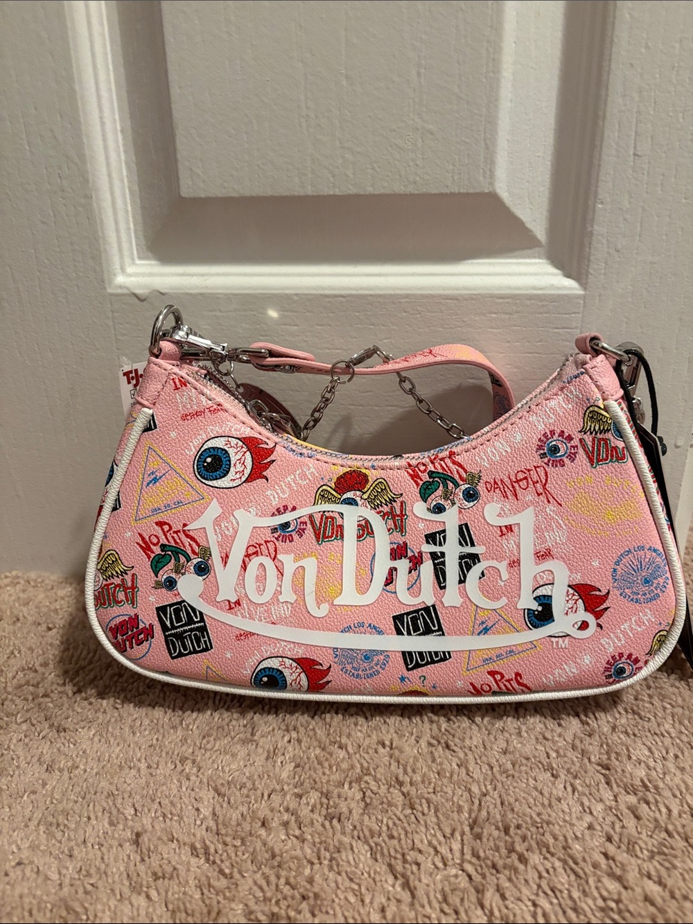 Von Dutch Pink Printed Logo Shoulder Bag
